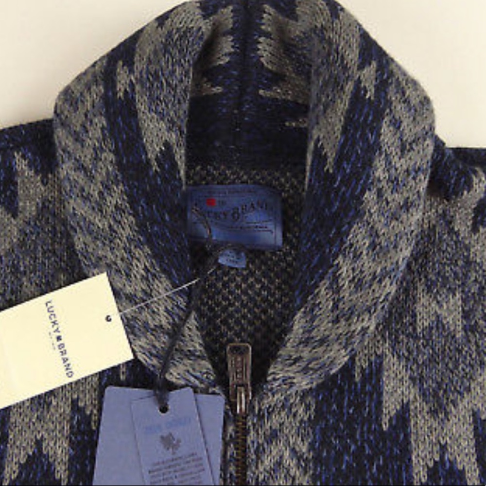 Lucky Brand Shawl Collar Indigo Intarsia Cardigan - Picture 3 of 8
